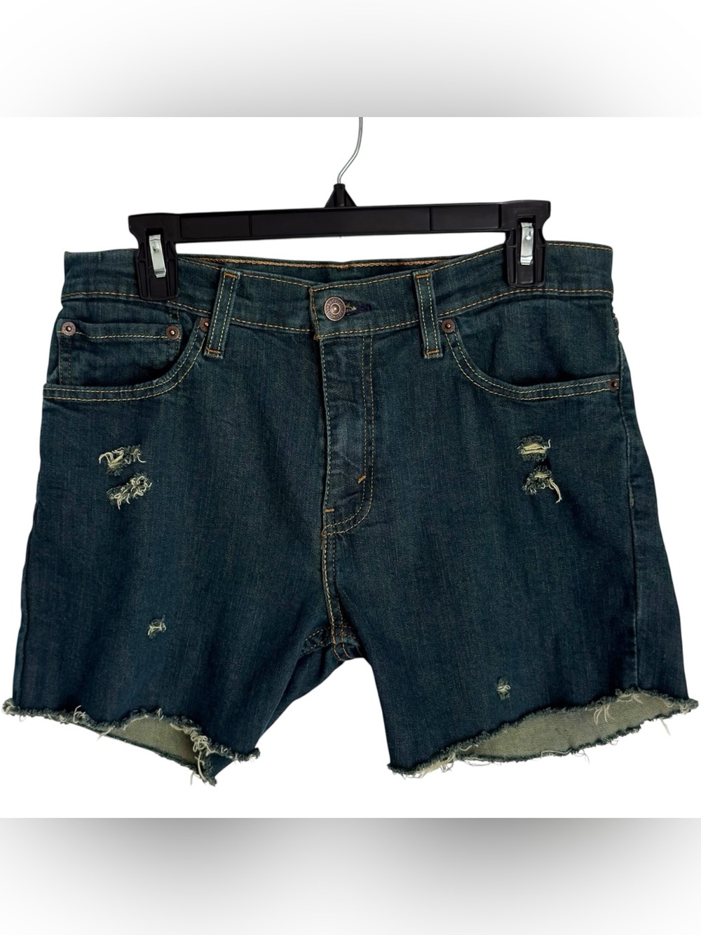 Levi's 511 Dark Indigo Wash Distressed Denim Blue Jean Cutoff Shorts 32 Classic